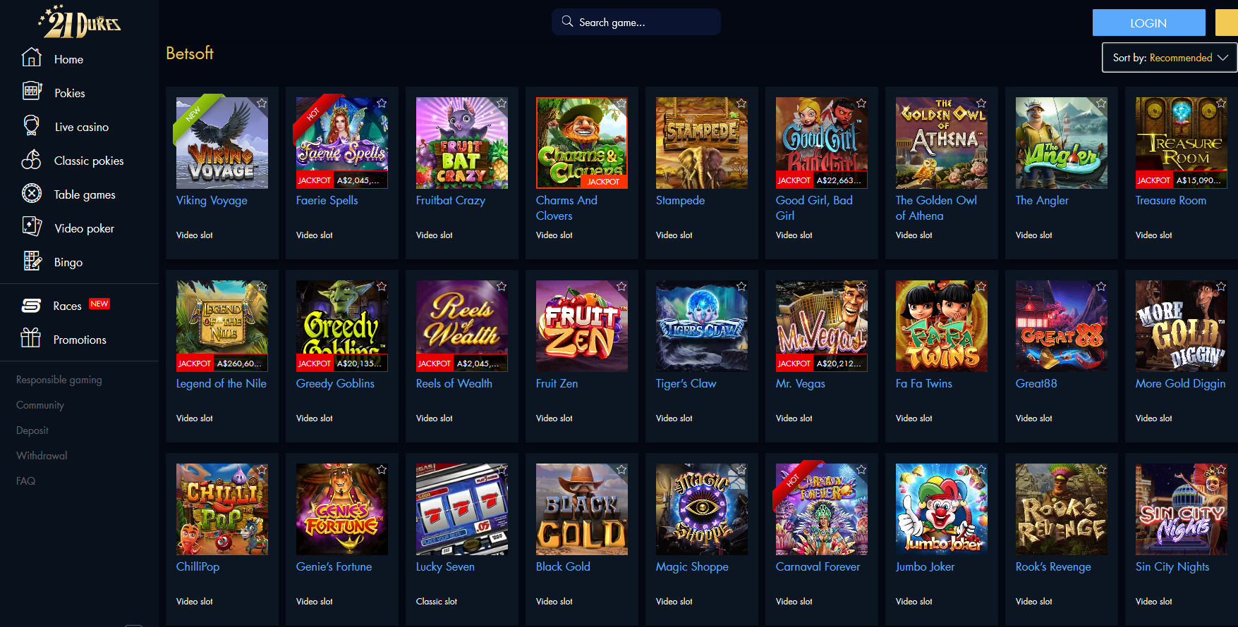 21Dukes Casino Games