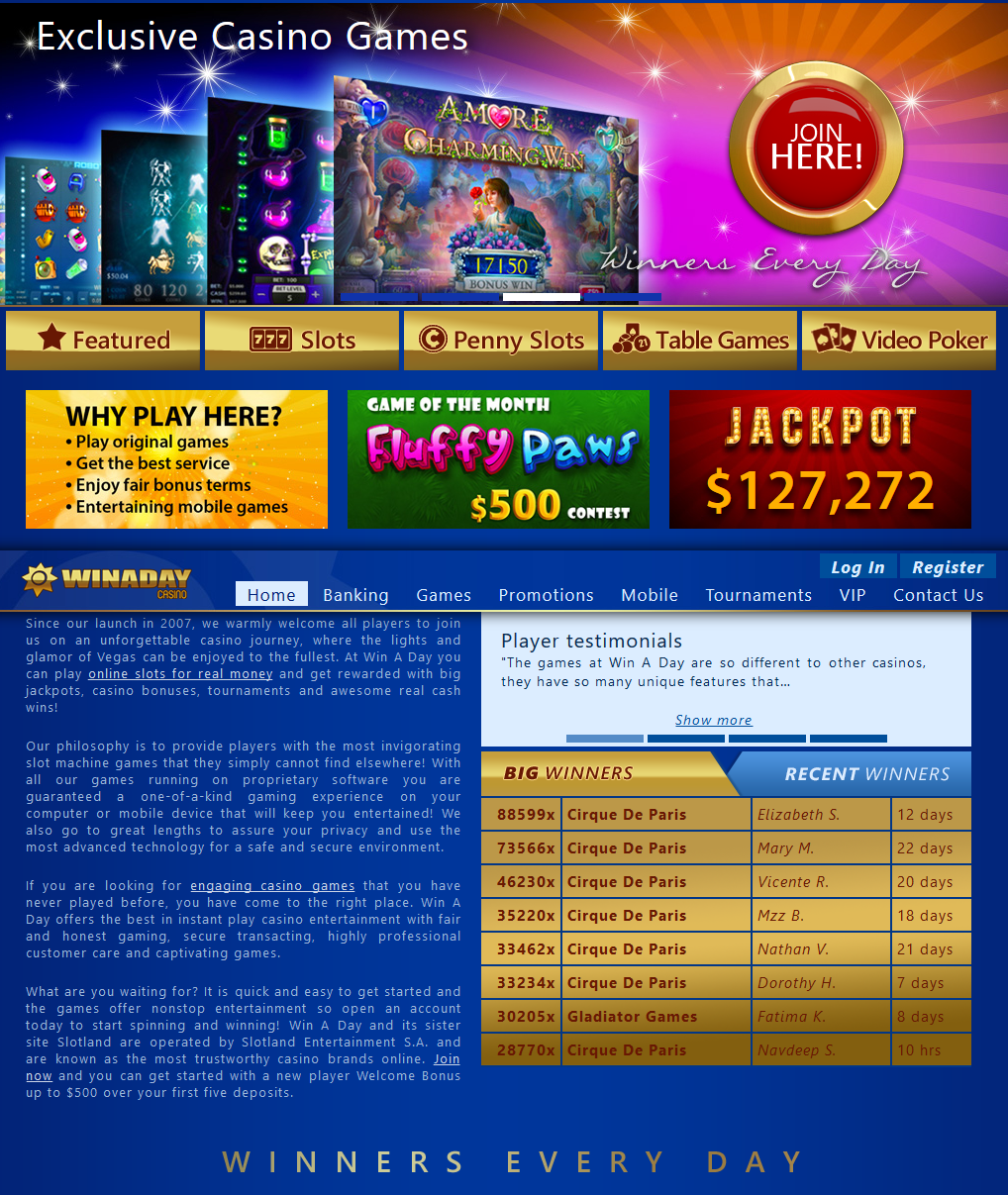 All NEW Online Casino Games are waiting
                                                          for YOU at Win
                                                          A Day Casino