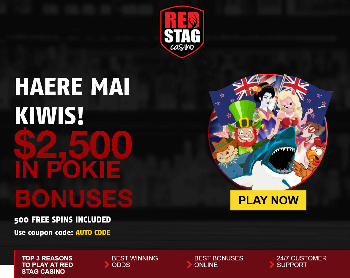 Red Stag  Casino-$2,500 in Pokie Bonuses 500 Free Spins Included