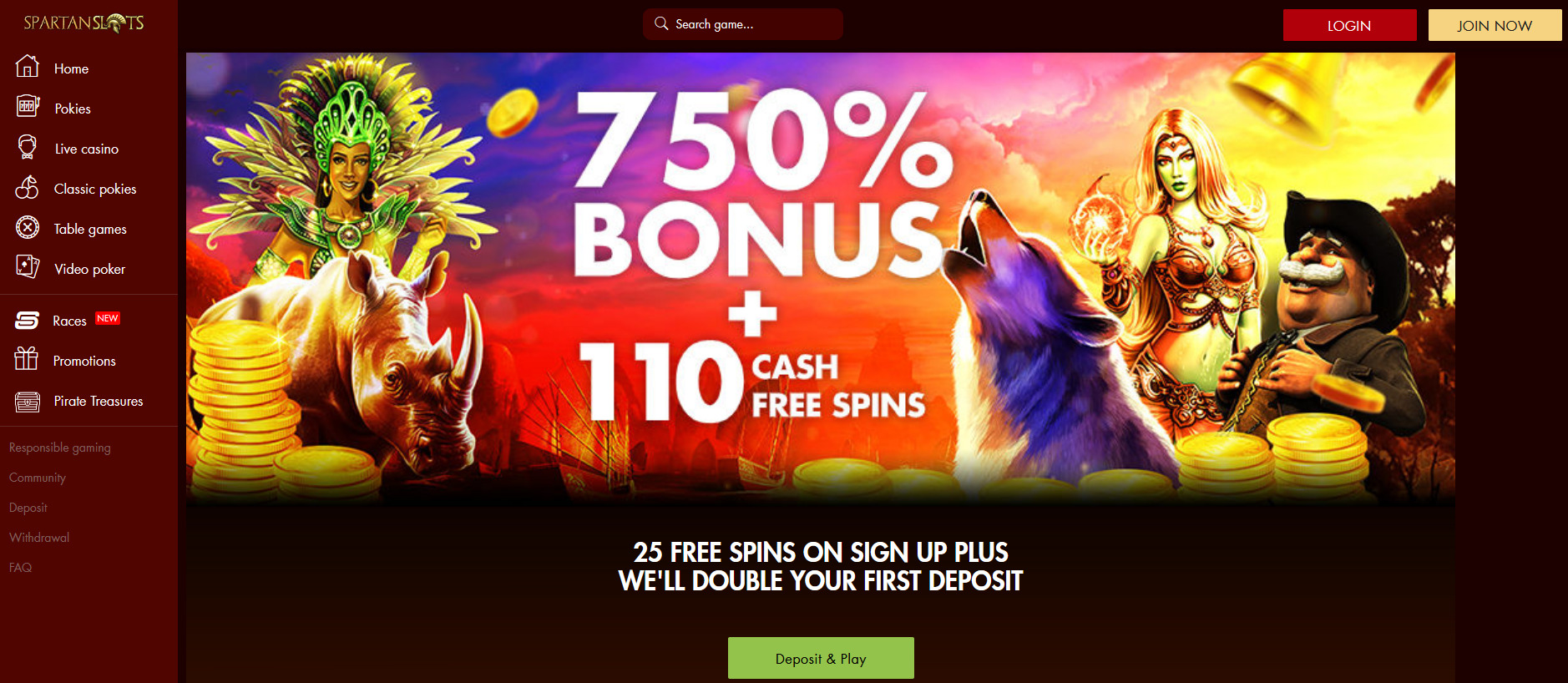 Spartan Slots-750% Bonus + 110 Cash Free Spins