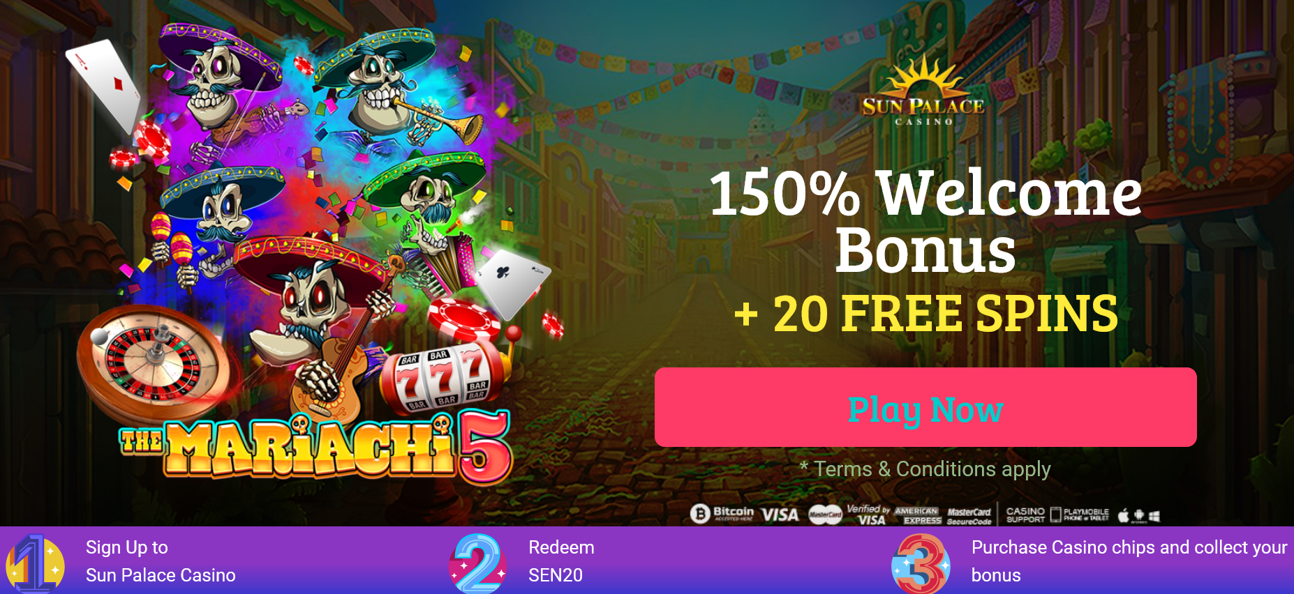 150% WELCOME BONUS + 20 FREE SPINS