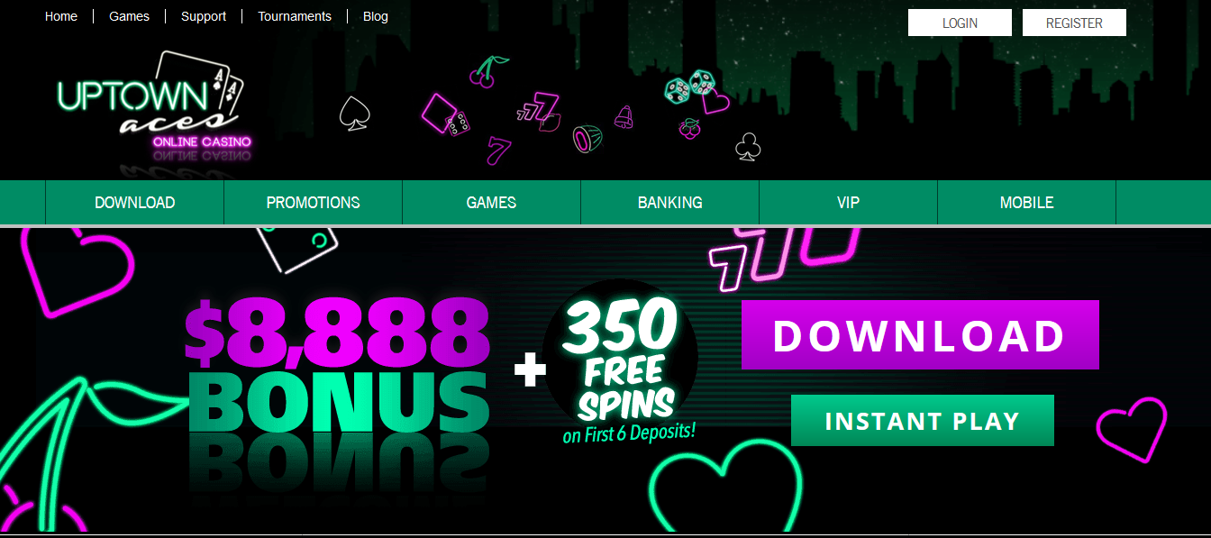 Uptown Aces - $8888 Bonus +350 Free Spins on first 6 Deposits