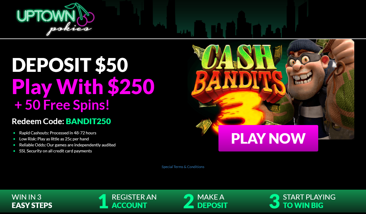 Deposit
                                                          $50 Play With
                                                          $250 + 50 Free
                                                          Spins!